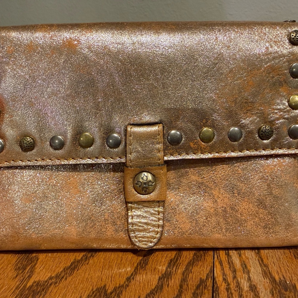 Patricia Nash Metallic Bronze Studded Clutch